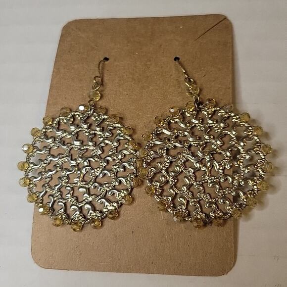2 Pairs Gold Tone Boho Aztec Southwestern Filigree Statement Dangle 2.5" Earring - Picture 3 of 3
